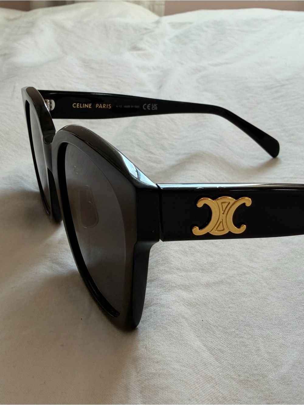 Celine Black Oversized Sunglasses with Gold Logo Accent